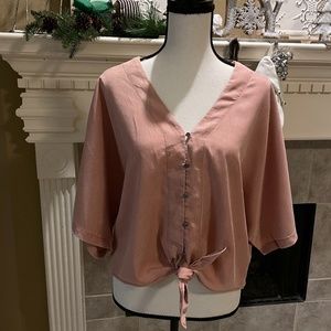Express - Dusty Rose Colored button-front tied blouse (Size S)